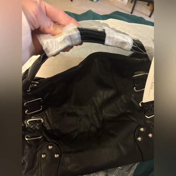 New Black, leather gold buckle ring hardware Harley Davidson inspired hobo bag - Picture 6 of 11